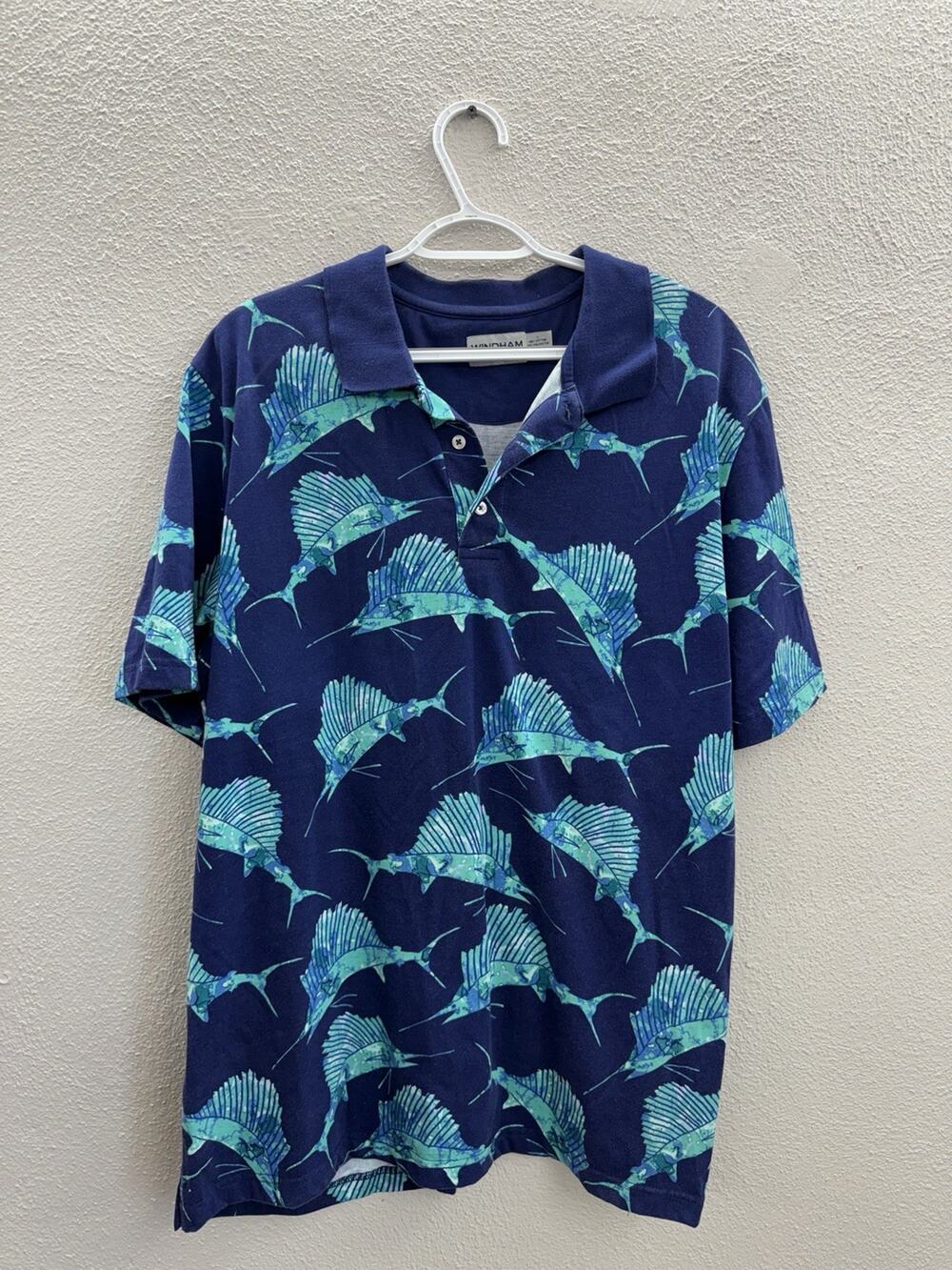 Windham Pointe Mens Polo Shirt Size Large Blue SwordFish Short Sleeve